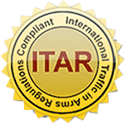 ITAR logo badge. International Traffic In Arms Regulations Compliant.